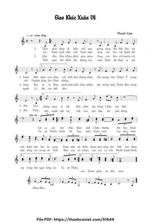 Giao khúc xuân về - Thanh Lâm (Song Mộc) - trang 1