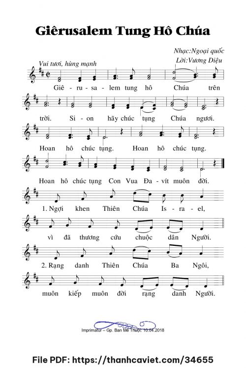 Giêrusalem tung hô Chúa - Lm. Vương Diệu (Nhạc Ngoại, lời Việt) - trang 1