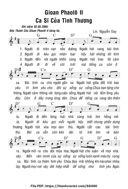 Gioan Phaolô II ca sĩ của tình thương - Lm. Nguyễn Duy - trang 1