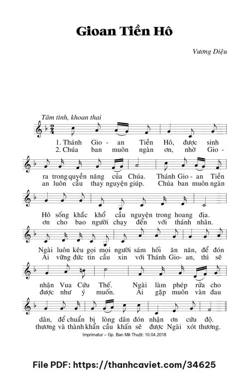 Gioan Tiền hô - Lm. Vương Diệu - trang 1