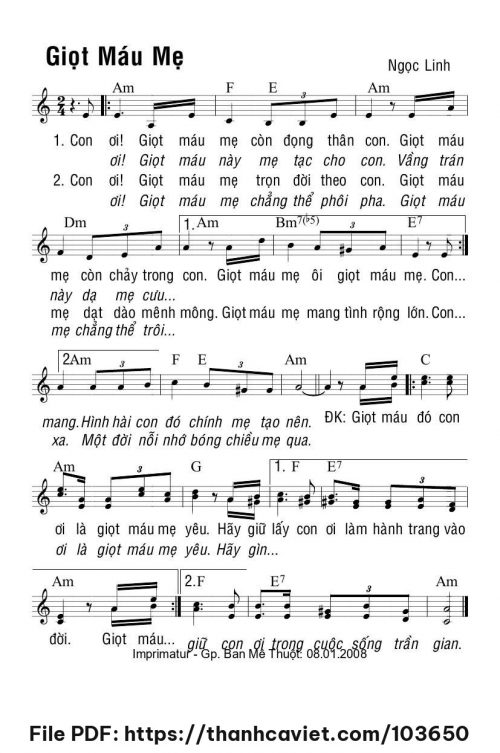 Giọt máu Mẹ - Ngọc Linh - trang 1