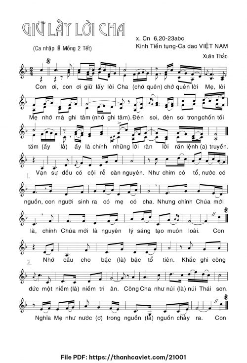 Giữ lấy lời cha - Lm. Xuân Thảo - trang 1