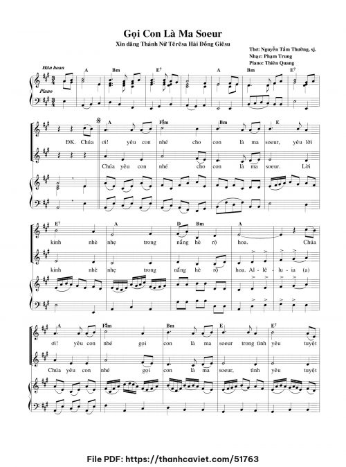 Gọi con là Ma Soeur - Phạm Trung - Thơ: Lm. Nguyễn Tầm Thường - trang 1