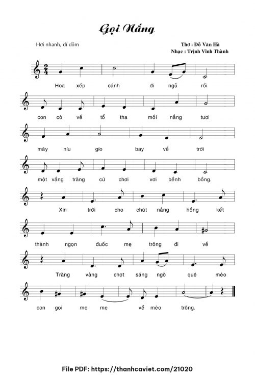 Gọi nắng - Trịnh Vĩnh Thành - trang 1