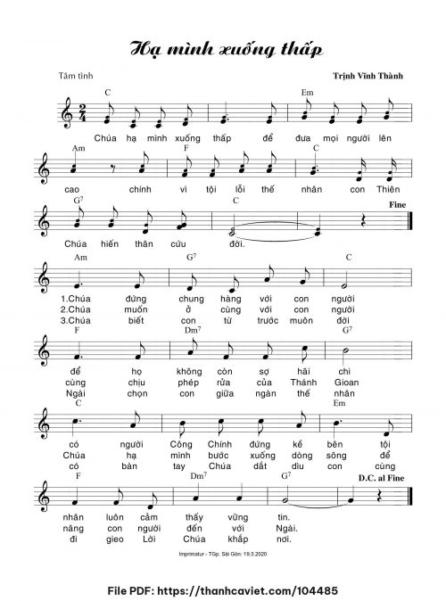 Hạ mình xuống thấp - Trịnh Vĩnh Thành - trang 1