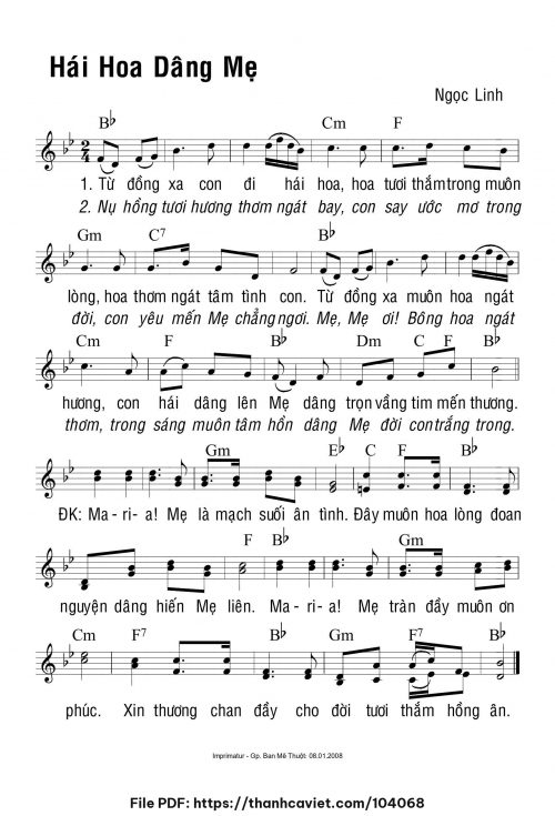 Hái hoa dâng Mẹ - Ngọc Linh - trang 1