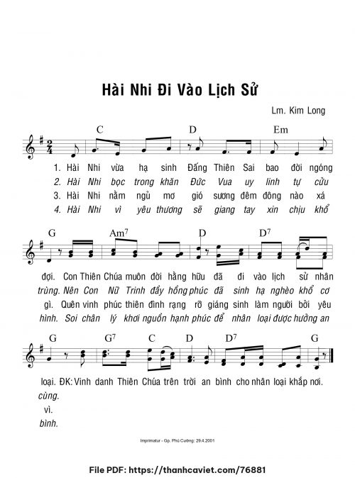 Hài Nhi đi vào lịch sử - Lm. Kim Long - trang 1