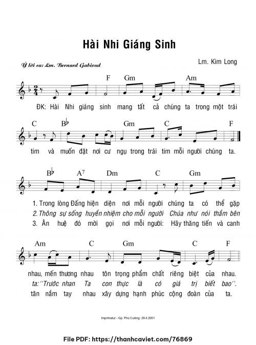 Hài Nhi giáng sinh - Lm. Kim Long - trang 1