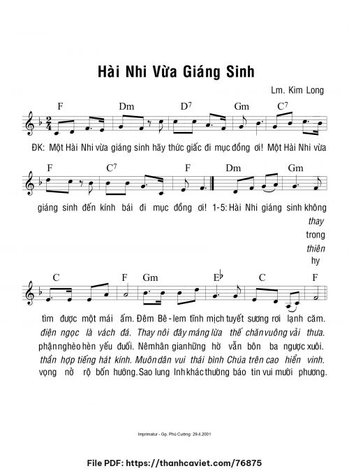Hài Nhi vừa giáng sinh 1 - Lm. Kim Long - trang 1