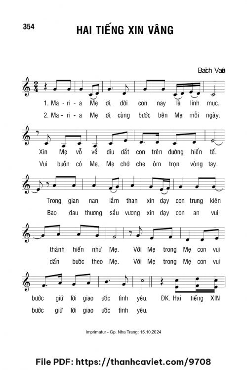 Hai tiếng xin vâng - Lm. Bạch Vân - trang 1