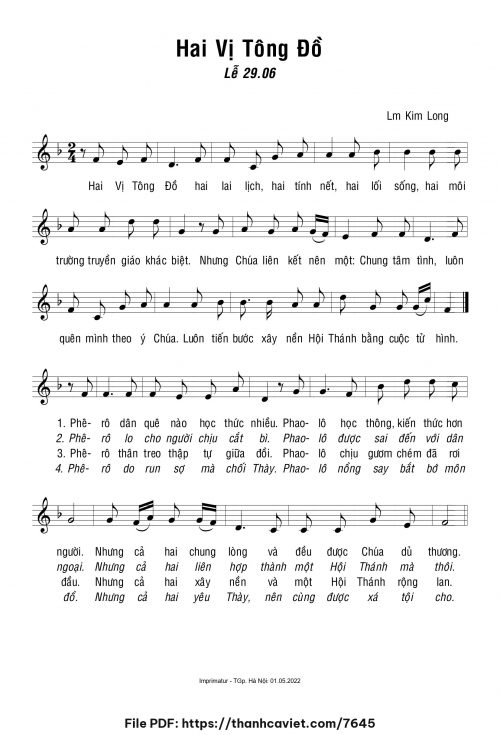 Hai vị Tông Đồ - Lm. Kim Long - trang 1