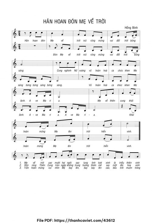 Hân hoan đón Mẹ về trời - Hồng Bính - trang 1