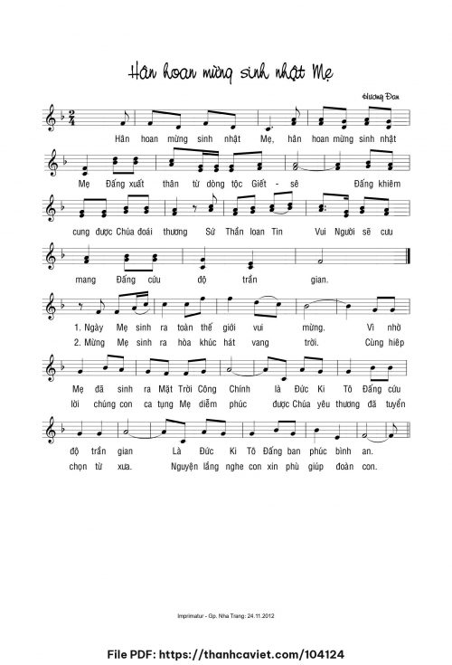Hân hoan mừng sinh nhật Mẹ - Sr. Hương Đan - trang 1