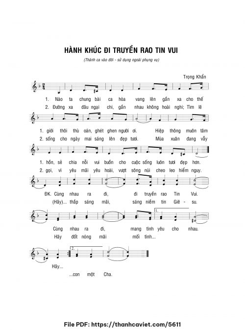 Hành khúc đi truyền rao tin vui - Lm. Trọng Khẩn - trang 1