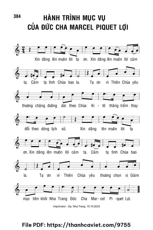Hành trình mục vụ của Đức Cha Marchel Piquet Lợi - Lm. Bạch Vân - trang 1