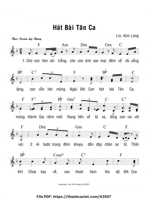 Hát bài tân ca - Lm. Kim Long - ĐÔ. Xuân Ly Băng - trang 1