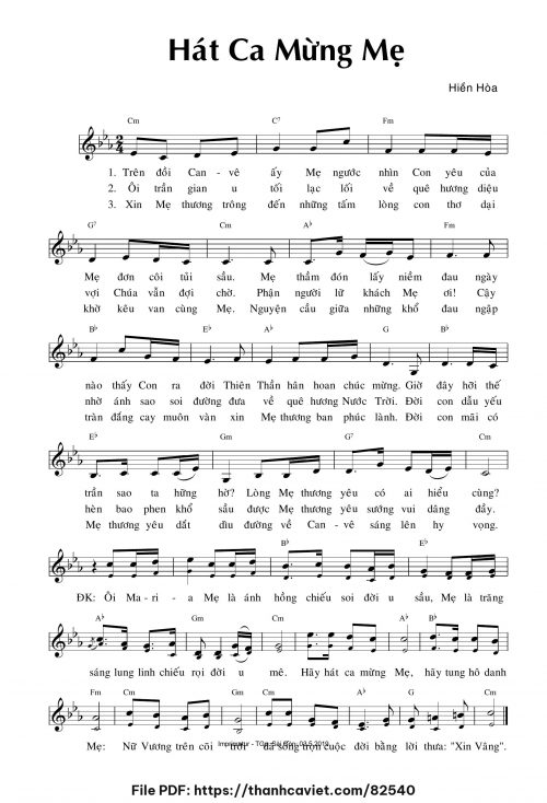 Hát ca mừng Mẹ - Sr. Hiền Hòa - trang 1