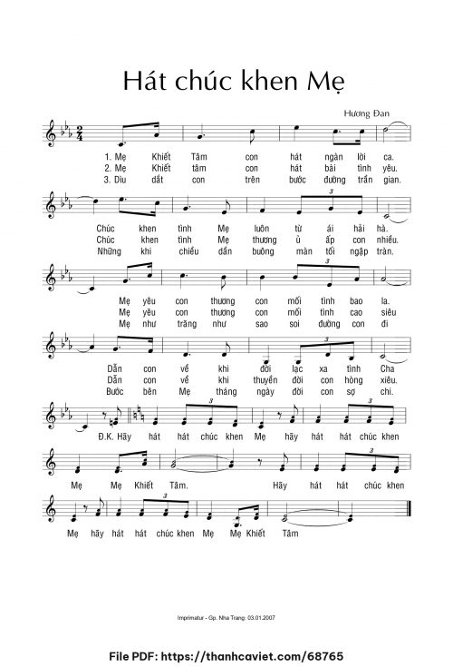 Hát chúc khen Mẹ - Sr. Hương Đan - trang 1