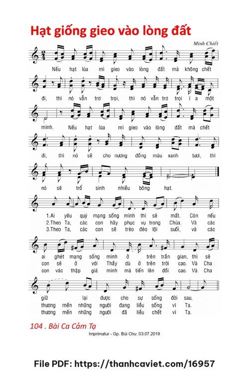 Hạt giống gieo vào lòng đất - Lm. Minh Chiết - trang 1