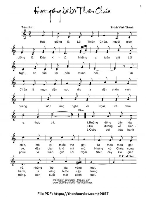 Hạt giống là lời Thiên Chúa - Trịnh Vĩnh Thành - trang 1