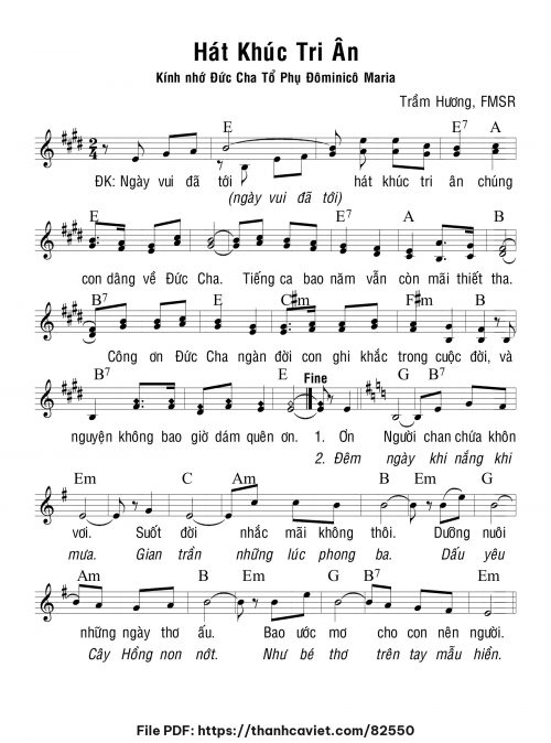 Hát khúc tri ân - Sr. Trầm Hương - trang 1