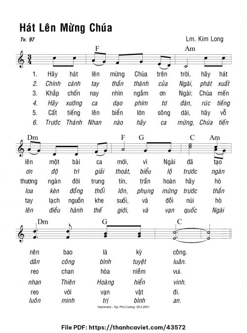 Hát lên mừng Chúa - Lm. Kim Long - trang 1