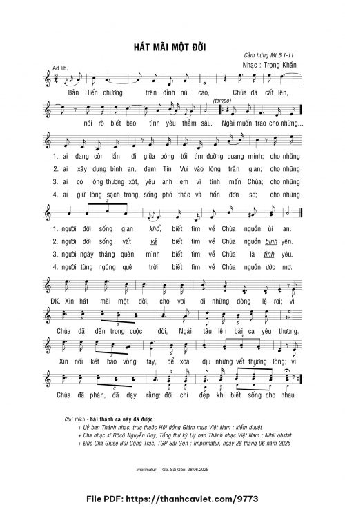 Hát mãi một đời - Lm. Trọng Khẩn - trang 1