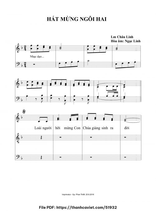 Hát mừng Ngôi Hai 2 - Lm. Châu Linh (Hòa âm: Ngọc Linh) - trang 1
