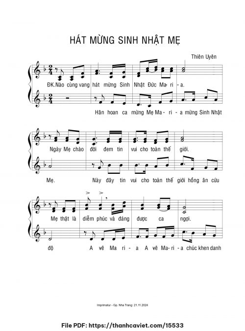 Hát mừng Sinh Nhật Mẹ - Sr. Thiên Uyên - trang 1