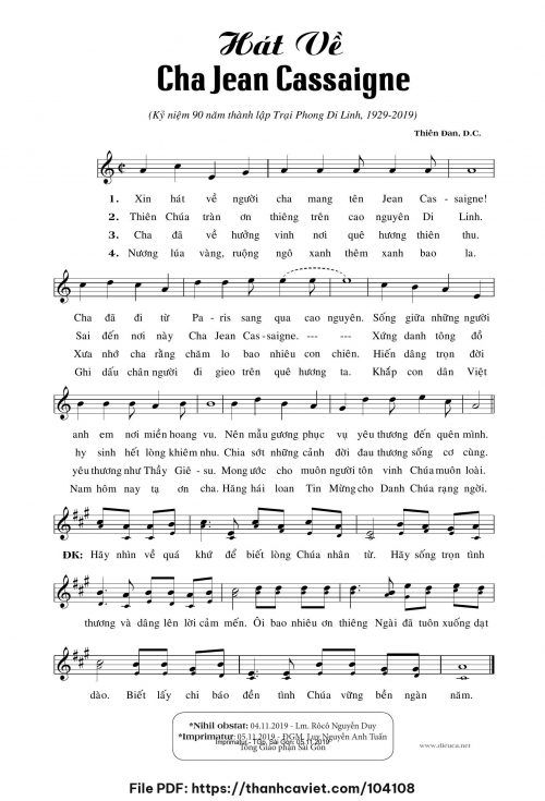 Hát về cha Jean Cassaigne - Sr. Thiên Đan, D.C. - trang 1