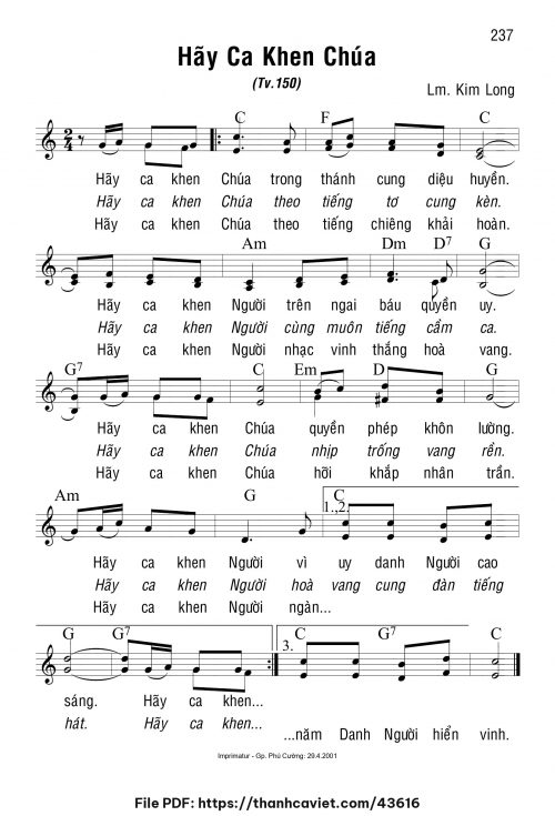 Hãy ca khen Chúa - Lm. Kim Long - trang 1