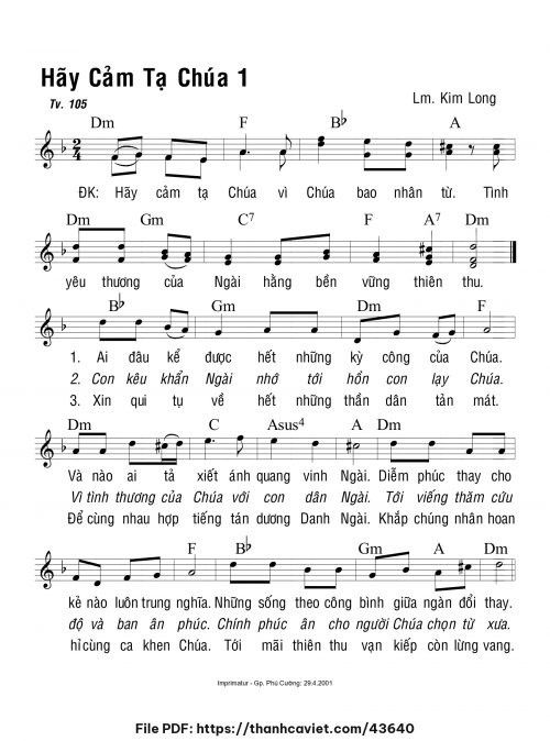 Hãy cảm tạ Chúa 1 - Lm. Kim Long - trang 1