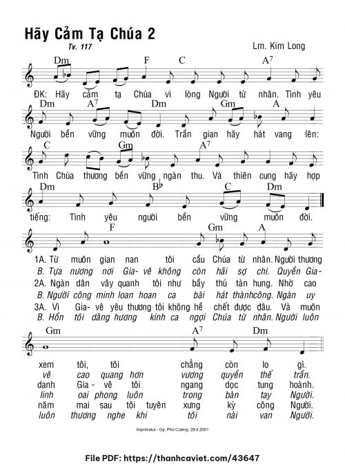 Hãy cảm tạ Chúa 2 - Lm. Kim Long - trang 1