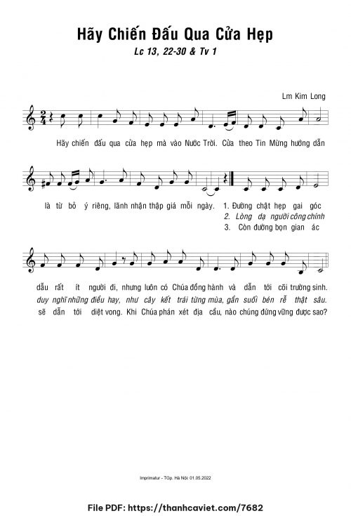 Hãy chiến đấu qua cửa hẹp - Lm. Kim Long - trang 1