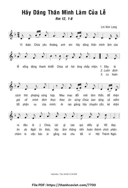 Hãy dâng thân mình làm của lễ - Lm. Kim Long - trang 1