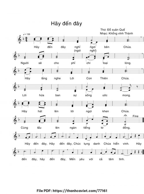 Hãy đến đây - Khổng Vĩnh Thành - Thơ: Lm. Đỗ Xuân Quế - trang 1