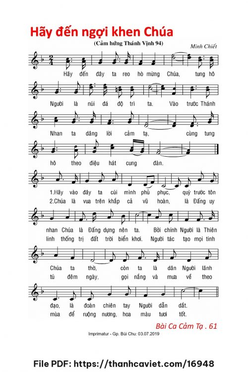 Hãy đến ngợi khen Chúa - Lm. Minh Chiết - trang 1