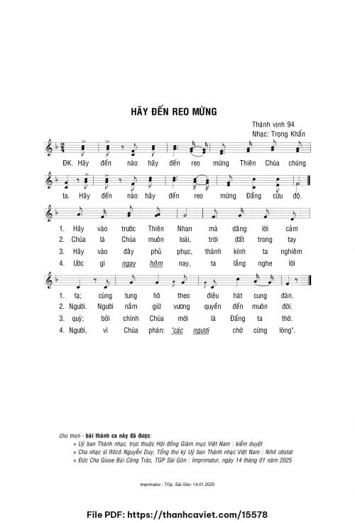 Hãy đến reo mừng - Lm. Trọng Khẩn - trang 1