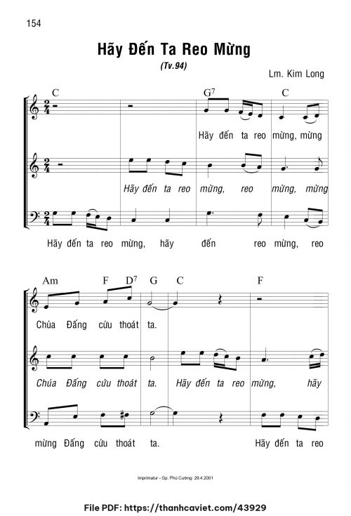 Hãy đến ta reo mừng - Lm. Kim Long - trang 1