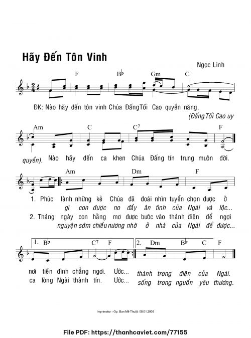 Hãy đến tôn vinh - Ngọc Linh - trang 1