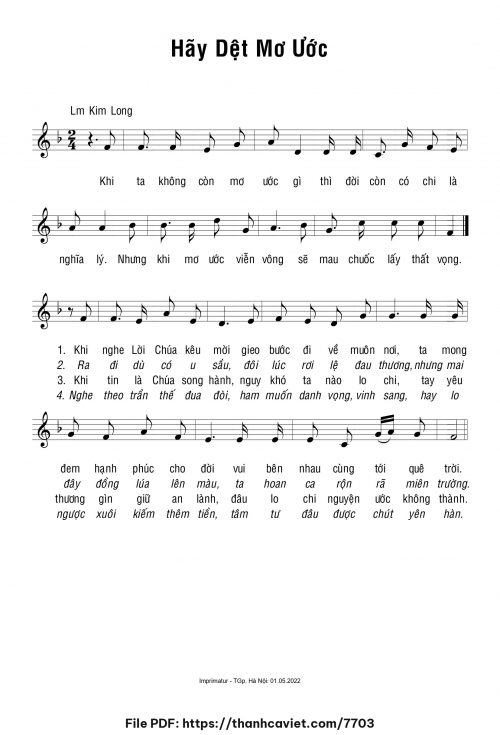 Hãy dệt mơ ước - Lm. Kim Long - trang 1