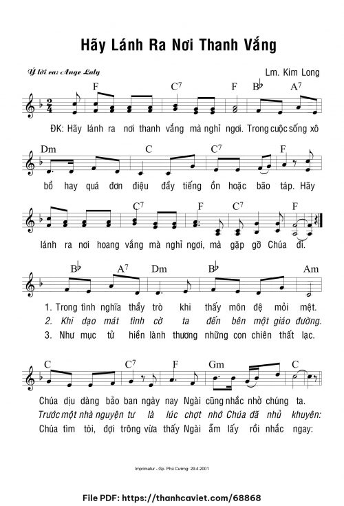 Hãy lánh ra nơi thanh vắng - Lm. Kim Long - trang 1