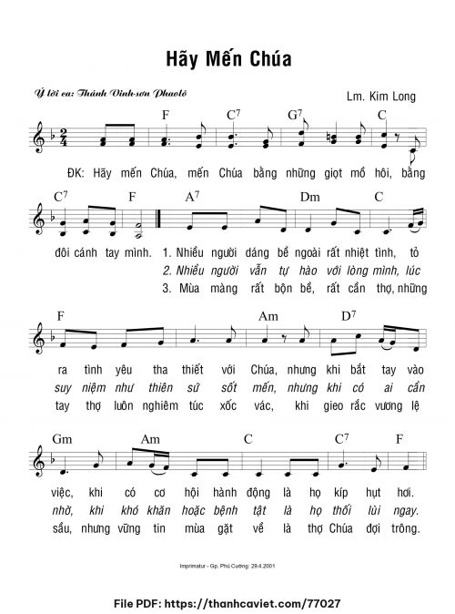 Hãy mến Chúa - Lm. Kim Long - trang 1