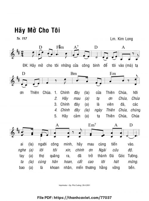 Hãy mở cho tôi - Lm. Kim Long - trang 1