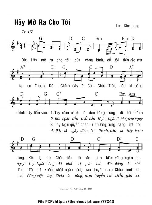 Hãy mở ra cho tôi - Lm. Kim Long - trang 1