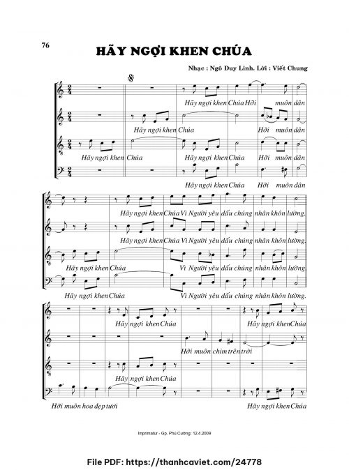 Hãy ngợi khen Chúa - Lm. Ngô Duy Linh - Viết Chung - trang 1