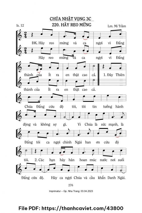 Hãy reo mừng [Is 12, CN3 MVC] – - Lm. Mi Trầm - trang 1