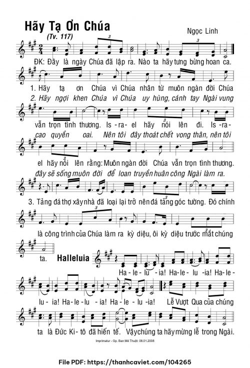 Hãy tạ ơn Chúa Allêluia - Ngọc Linh - trang 1