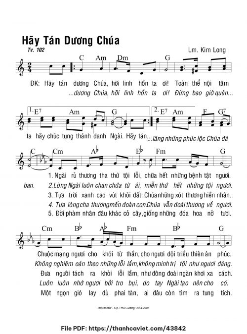 Hãy tán dương Chúa - Lm. Kim Long - trang 1