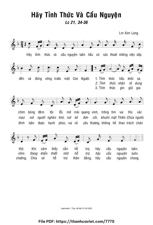 Hãy tỉnh thức và cầu nguyện - Lm. Kim Long - trang 1